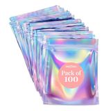 Prestee 100'lü Paket Mylar Çanta 4x6 - Pencereli Açılıp Kapanabilir Holografik Torbalar - Gıda Saklama, Şeker Çantası, Küçük İşletmeler için Ambalaj Torbaları, Atıştırmalıklar, Kahve, Otlar ve Daha