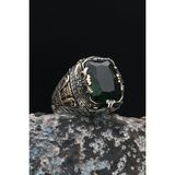 Prestige Gümüş 925 Ayar Gümüş Erkek Yüzüğü Yeşil Zirkon Taşlı Zirkon Taş Süslemeli 901501 - 21