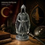 Prestij Güç Sembolü Tarihi Osmanlı Zırhlı Pelerinli Savaşçı Asker Biblo Anlamlı Hediye Gümüş 28 CM