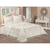 Prestij Home Jakarlı Şönil Pike Yatak Örtüsü Takımı Aden - Krem - 250 x 250 cm