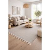 Prestij Home TEKSTİL Beyaz Gri Yumuşak Dokulu Bukle Halı Kilim Salon Mutfak Koridor Yolluk Dokuma Makine Halısı