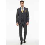 Presto Erkek Slimfit Armürlü 6 Drop Yelekli Takım Elbise Füme 786-070 - 46