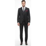 Presto Erkek Yelekli Slimfit Ekose Takım Elbise 6 Drop Siyah 707-011 - 50