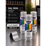Presto Ral 9006 Sedefli Gri Yarı Mat Akrilik Sprey Boya 400 ml – 3’lü Paket