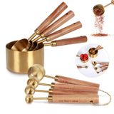 PrettyFine Koleksiyon 8 Parça Altın Ölçüm Bardak Seti ve Ölçüm Kaşıkları, Kokulu Ahşap Kulplu Altın Kulplar-Pişirme ve Pişirme İçin Komple Ölçü Bardak ve Kaşık Seti.…