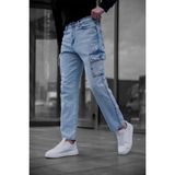 Prf 011 Yıpratmalı Komando Baggy Fit Kot Kargo Pantolon - Mavi - 32