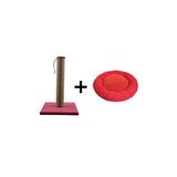 Pribor Kedi Tırmalama Tahtası 40 cm ve Kedi Simit Yatağı 50 cm Çap Polar 2' Li Set Bordo-Kırmızı