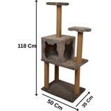 Pribor Üç Katlı Yuvalı Lüx Kedi Tırmalama Platformu ve Kedi Oyun Evi Gri 118 cm