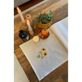 Priene Home Textile Ayçiçeği Nakışlı Organik Pamuk Keten Otantik Runner 40x100 Cm