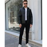 Prifaldi Erkek Kapüşonlu Siyah Suni Deri Şişme Mont Slim Fit Modern Tasarım - XL
