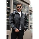 Prifaldi Erkek Siyah Oversize Vintage Deri Ceket - M