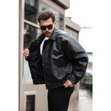 Prifaldi Erkek Siyah Oversize Vintage Deri Ceket - XL