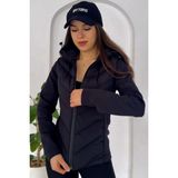 Prifaldi Kadın Softshell Kollu Kapüşonlu Çift Cepli Termal Şişme Mont - Siyah