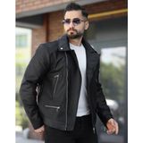 Prifaldi Yeni Sezon Çapraz Fermuarlı Premium Erkek Deri Ceket Siyah - XL
