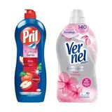 Pril Türkiye Serisi - Amasya Elma Kokulu Elde Yıkama Sıvı Bulaşık Deterjanı (1 x 675 G) + Vernel Max Fresh Control Çiçek Ferahlığı 55 Yıkama Konsantre Çamaşır Yumuşatıcısı (1 x 1370 Ml) - Option-1