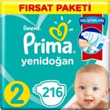 Prima 2 Beden Yenidoğan Bebek Bezi Fırsat Paketi (3*72) 216 Adet