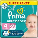 Prima Aktif Bebek No:4 Maxi 208 Adet Bebek Bezi