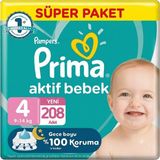Prima Aktif Bebek No:4 Maxi 208 Adet Bebek Bezi