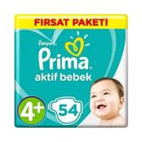 Prima Aktif Bebek No:4+ Maxi Plus 54 Adet Bebek Bezi