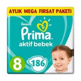 Prima Aktif Bebek No:8 XXXLarge 186 Adet Bebek Bezi