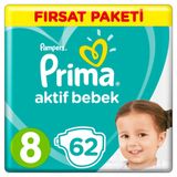 Prima Aktif Bebek No:8 XXXLarge 62 Adet Bebek Bezi