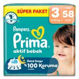 Prima Aktif Bebek Süper Paket 3 Beden 58'Li (5'Li Paket)