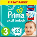 Prima Bebek Bezi 3 Beden 6-10 Kg Midi 62 Adet Ekonomik Pk