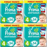 Prima Bebek Bezi 4 Beden Maxi 9-14 kg 54'lü 4 Paket 216'lı