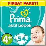 Prima Bebek Bezi Aktif Bebek 4+ Beden Maxi Plus, (2 x 54) 108 Adet