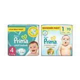 Prima Bebek Bezi Aktif Bebek 4 Numara 136 Adet Aylık Fırsat Paketi & Prima Bebek Bezi Premium Care 1 Beden 70 Adet Yenidoğan Jumbo Paket