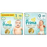 Prima Bebek Bezi Premium Care 1 Beden 70 Adet Yenidoğan Jumbo Paket & Prima Bebek Bezi Premium Care 0 Beden 30 Adet Prematüre Tekli Paket