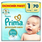 Prima Bebek Bezi Premium Care 1 Numara 2-5 kg Ekonomik Paket 70 Adet