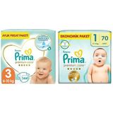 Prima Bebek Bezi Premium Care 3 Beden 144 Adet Midi Aylık Fırsat Paketi & Prima Bebek Bezi Premium Care 1 Beden 70 Adet Yenidoğan Jumbo Paket