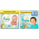 Prima Bebek Bezi Premium Care 3 Beden 52 Adet Midi Jumbo Paket ve Prima Bebek Bezi Premium Care 5 Numara 42 Adet Ekonomik Paket