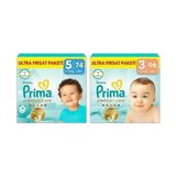 Prima Bebek Bezi Premium Care 5 Numara 74 Adet Ultra Fırsat Paketi ve Prima Bebek Bezi Premium Care 3 Numara 96 Adet Ultra Fırsat Paketi