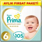 Prima Bebek Bezi Premium Care 6 Beden Bantlı Bez 13 - 18 kg 105 Adet Aylık Fırsat Paketi
