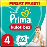 Prima Külot Bebek Bezi 4 Beden 62 Adet Fırsat Paketi 9 - 14 kg Ekstra Yumuşak