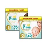 Prima Pampers Premium Care Bebek Bezi 1 Beden 70 Adet + 2 Beden 60 Adet Ekstra Yumuşak Bantlı