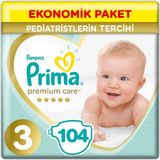 Prima Premium Care 3 Beden Bantlı Bebek Bezi 6-10 kg 104 Adet Pediatrist Tercihi