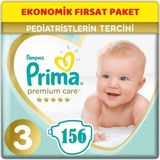 Prima Premium Care Bebek Bezi Beden:3 (6-10 Kg) Bantlı Midi 156'lı Ekstra Yumuşak Koruma