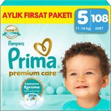 Prima PremiumCare Bebek Bezi Aylık Fırsat Paketi 5 Numara 108 Adet Bez