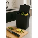 Primanova Siyah Plastik Banyo Mutfak Tezgah Üstü Çöp Kovası 6 Litre Modern Tasarım