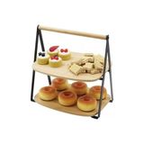 Prime 2 Katlı Dikdörtgen Bambu Servis Sunum Seti Büyük Boy, Kuru Pasta, Kurabiye ve Kek Sunumları Için Büyük Boy (34CM-26.5CM-16CM) - Option-1