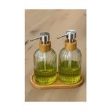 Prime 2’li Cam Sıvı Sabunluk Seti – Füme Renk, 300 ml Şeffaf Cam Gövde, Doğal Bambu Başlık ve Stand – Modern Pompalı Dispenser – Banyo, Mutfak ve Lavabo Üstü Kullanım Için Uygun - 0,25 gr