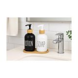 Prime 2’li Cam Sıvı Sabunluk ve Losyonluk Seti | 500 ml Siyah & Beyaz Boyalı Cam | Bambu Kapak ve Ahşap Altlıklı Banyo Seti | Şık ve Dayanıklı Tasarım - 0,25 gr