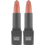 Prime 303 Nude Rose Parlak Ruj - Nemlendirici Etkili Pürüzsüz Dudak Görünümü - Glossy Lipstick (2 Paketi) - Option-1