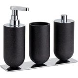 Prime 3'lü Set Sıvı Sabunluk-Diş Fırçalığı-Pamukluk Siyah/krom Renk 206X87X265 mm - 0,25 gr