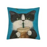 Prime 4’lü Dekoratif Yastık Kılıfı Seti - Sevimli Siyah Beyaz Kedi Deseni, Yumuşak Kare Kırlent Kılıfları, Ev ve Ofis Dekoru, Fermuarlı, 45X45 cm Kedi Temalı Hediye Seti - Option-1 - 001-Renkli