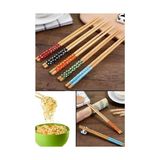 Prime 5 Çift Bambu Chopstick Desenli Yıkanabilir Çin Suşi Ramen Noodle Yemek Çubuğu - 0,5 L