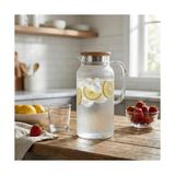 Prime Akasya Kapaklı Borosilikat Cam Sürahi - 4 Farklı Model ve 1.8 Lt ve 2 Lt Büyük Boy Seçenekli Dayanıklı Meşrubat ve Su Karafı (Çizgili 2 Litre) - 1BW-Beyaz - --